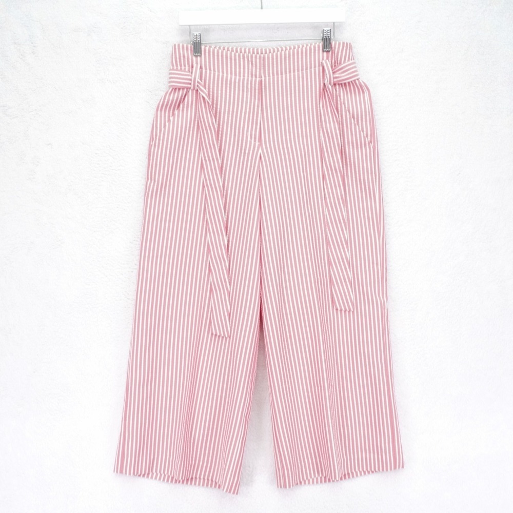 New‎ York & Company Pants Culotte Pink White Striped Belted -8   32 / 26- Belted